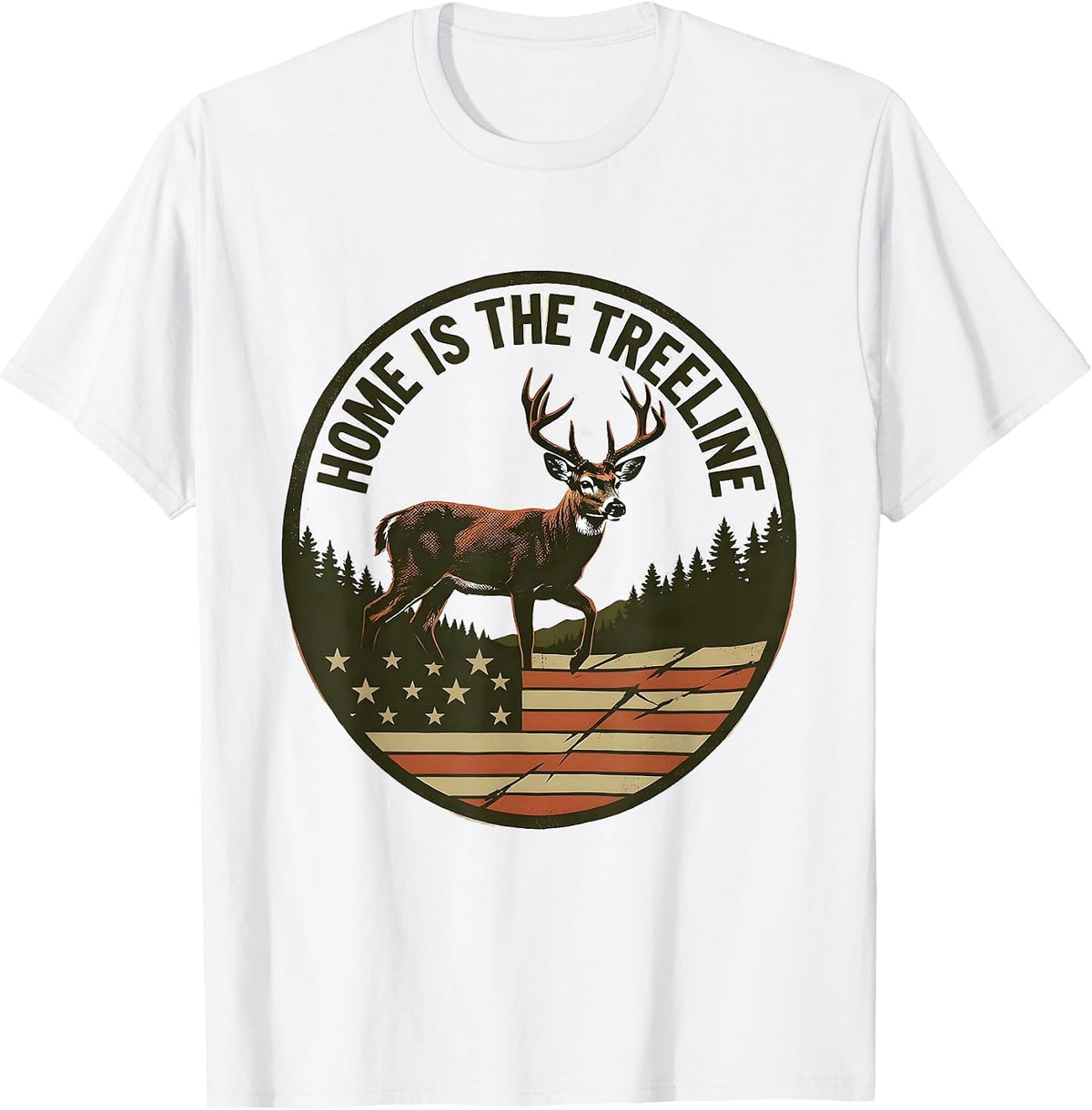 Men's Home Is The Treeline Screenprint Poster Whitetail Buck Deer T-Shirt - White