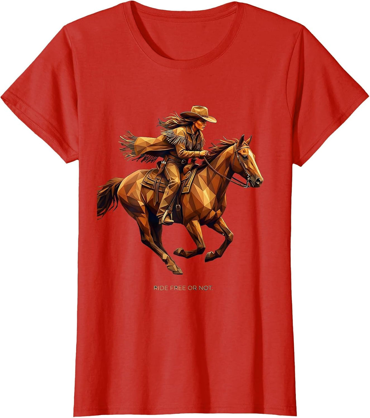Ride Free or Not Western Women Graphic Design T-Shirt - Red