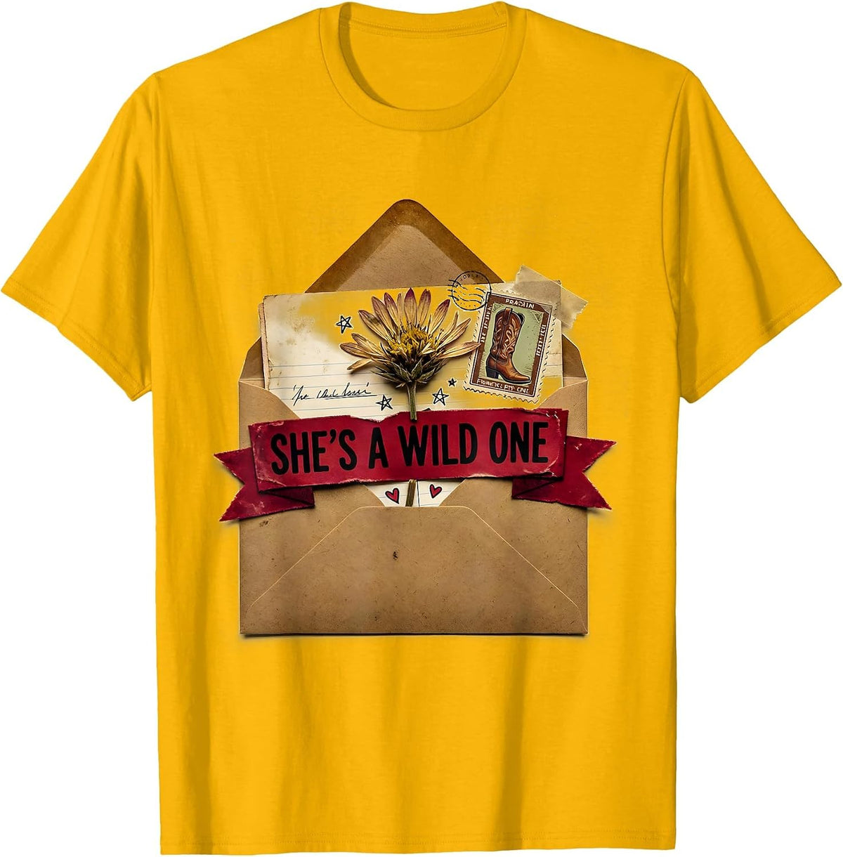 She's A Wild One Western Graphic Design T-Shirt - Golden Yellow