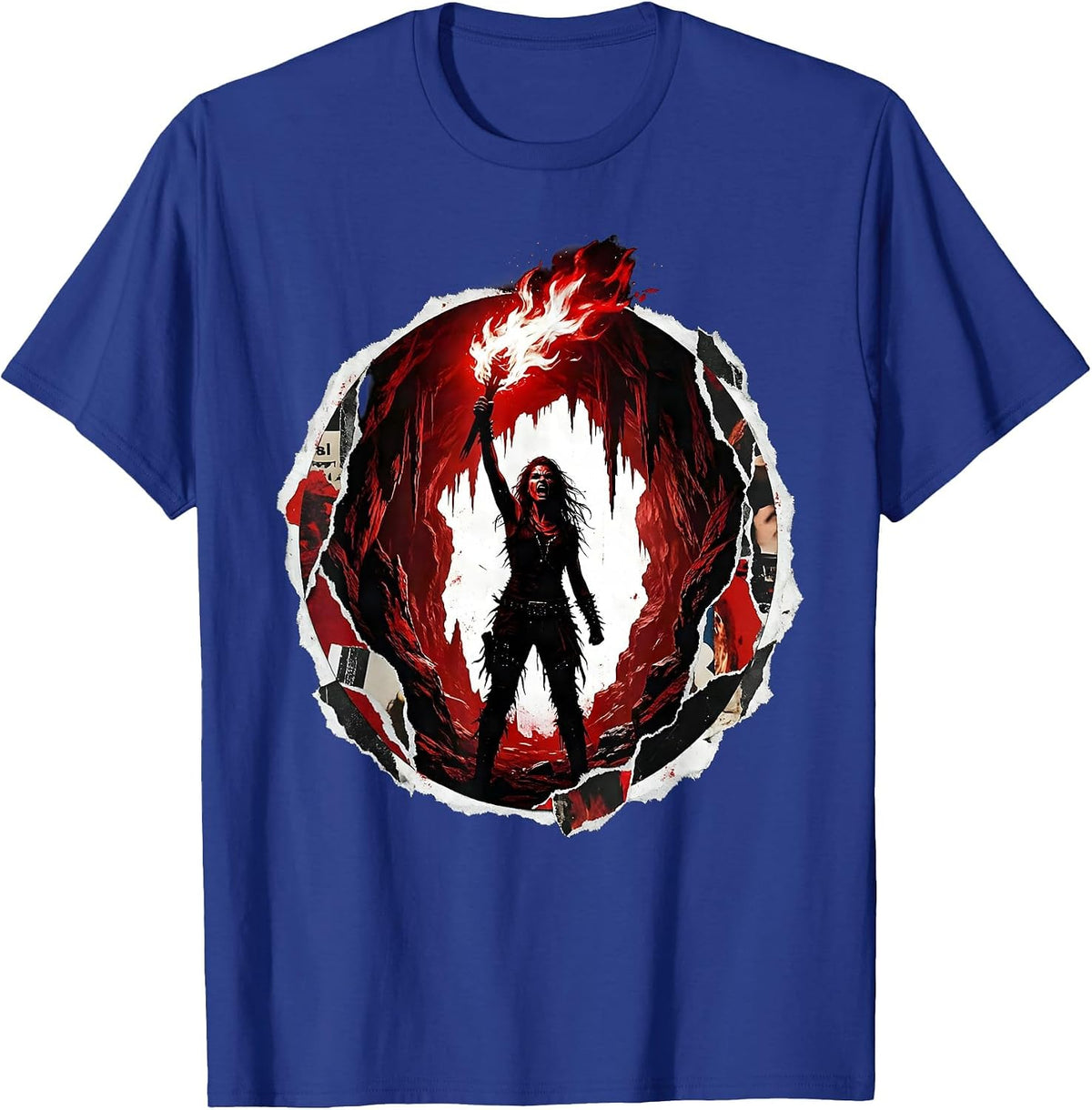 Men's Torch Bearer Dark Cave Illustration T-Shirt - Royal Blue
