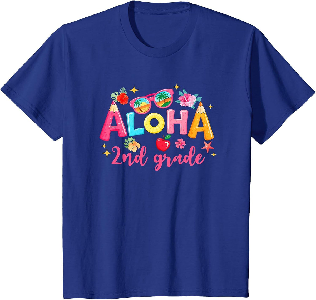 Aloha 2Nd Grade Summer Vacation Beach Teacher School Student T-Shirt - Royal Blue