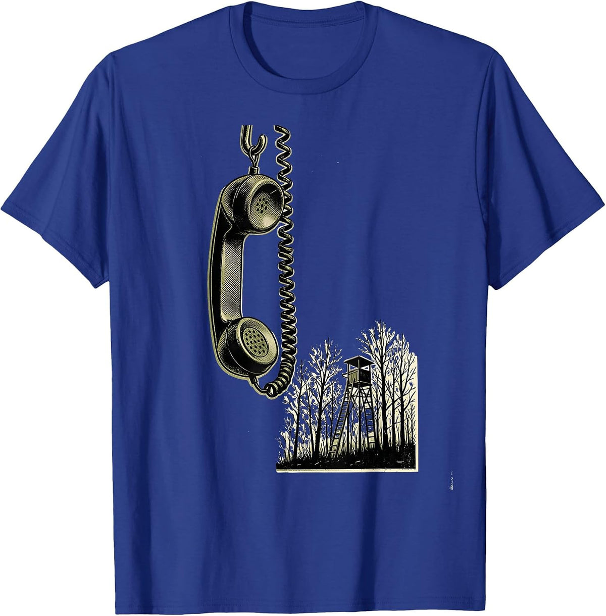 Dangling Phone Cord Hunting Stand Deer Hunter Dad Humor T-Shirt - Royal Blue