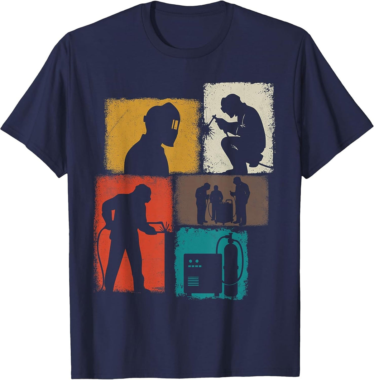 Welder Vintage Collage Welding Men Metalworker T-Shirt - Navy Blue
