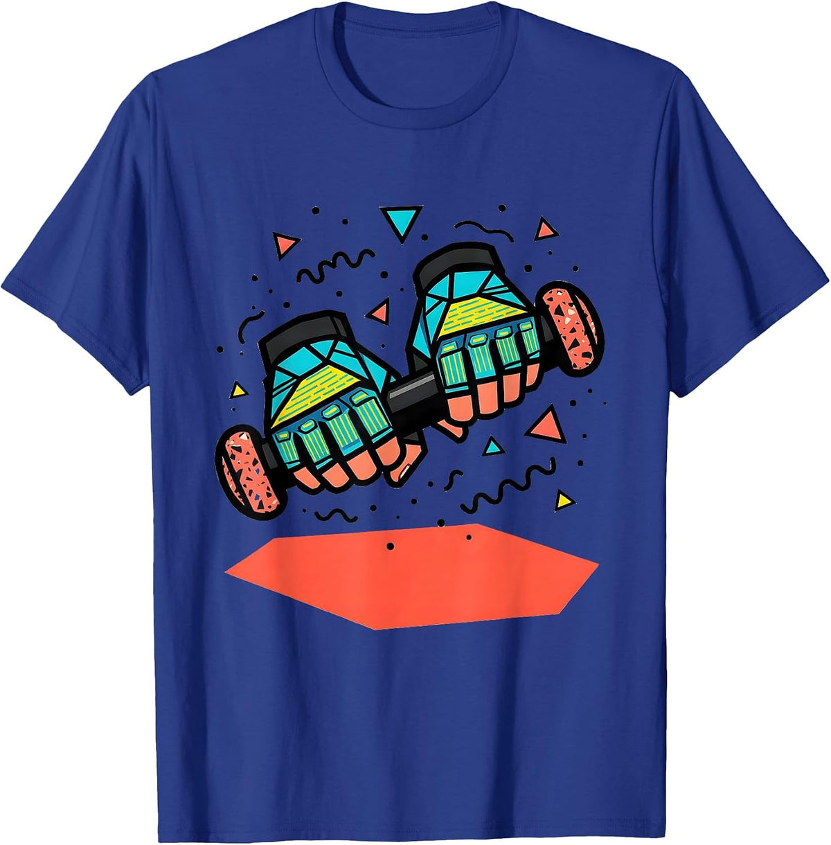 Men's 80s Motorcycle Grip Fingerless Gloves Graphic T-Shirt - Royal Blue