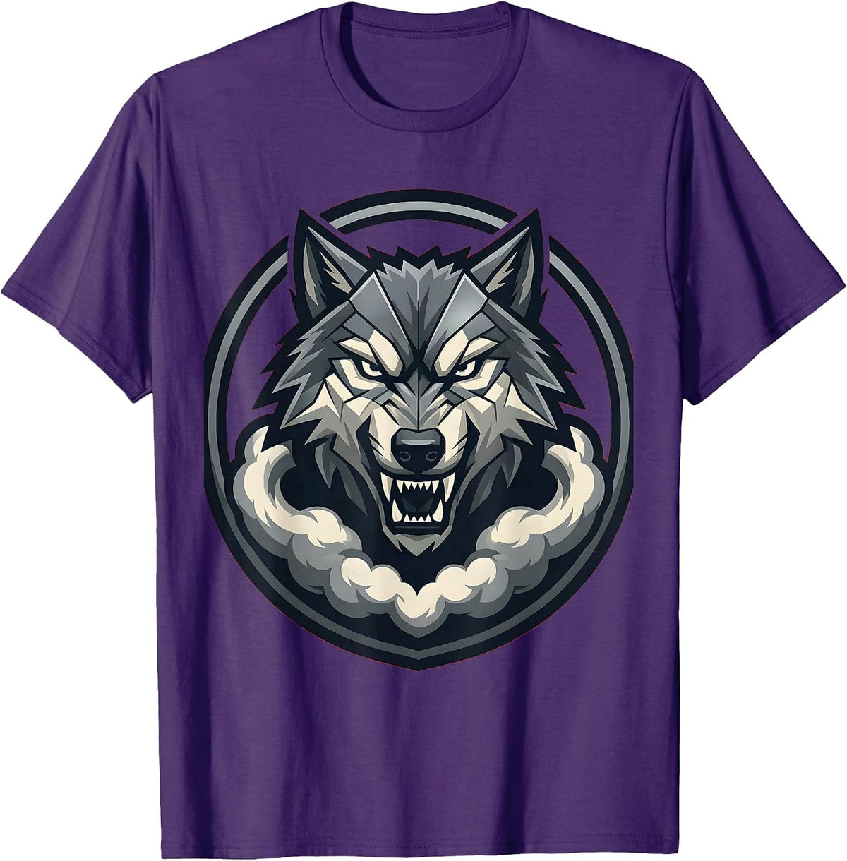 Men's Wolf Head Motorcycle Exhaust Smoke Graphic T-Shirt - Purple