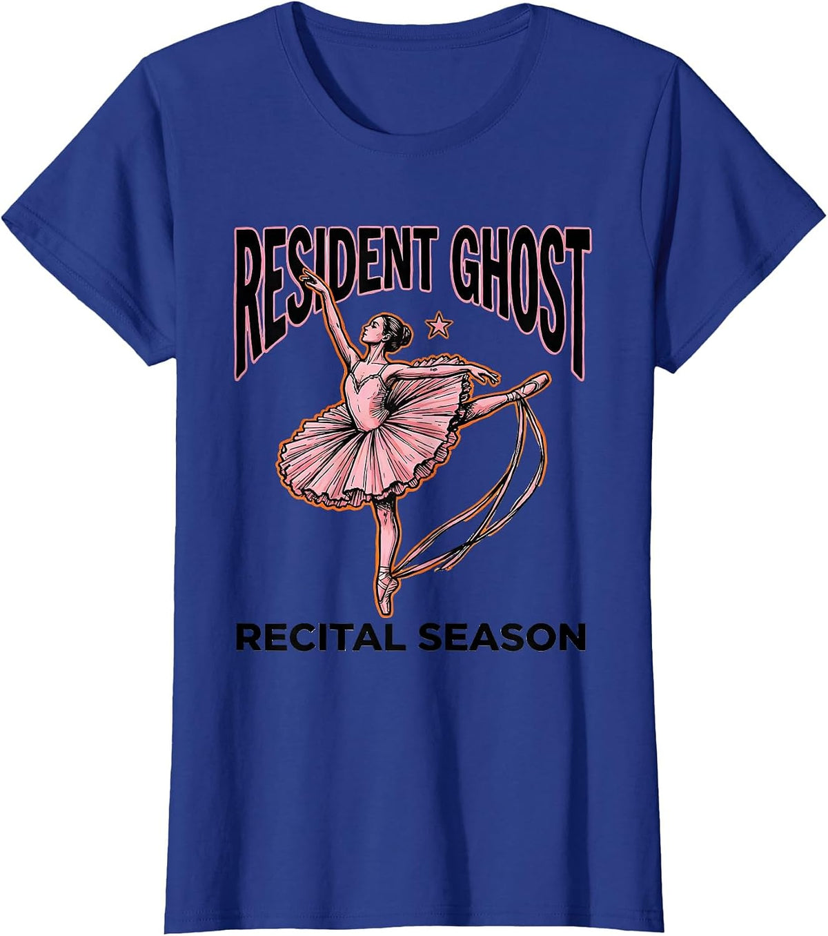 Women's Resident Ghost Recital Season Cute Ghost Ballerina Halloween T-Shirt - Royal Blue