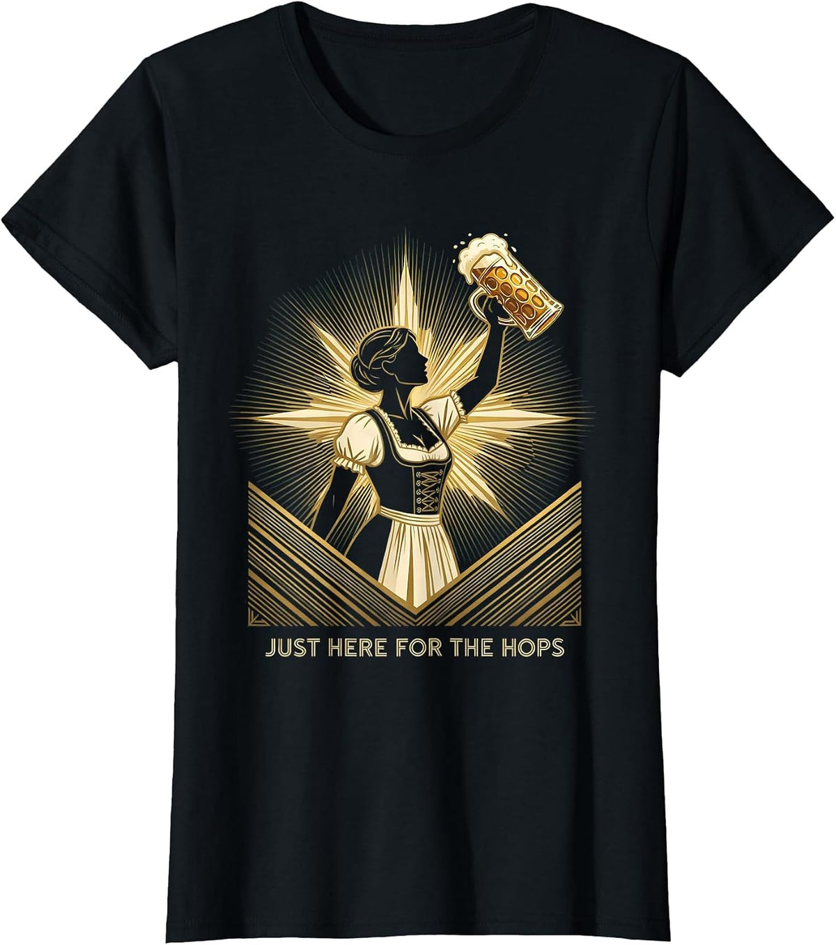 Just Here for the Hops Oktoberfest Design T-Shirt - Black