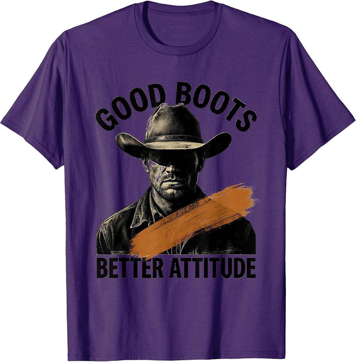 Good Boots Better Attitude Cowboy Design T-Shirt - Purple