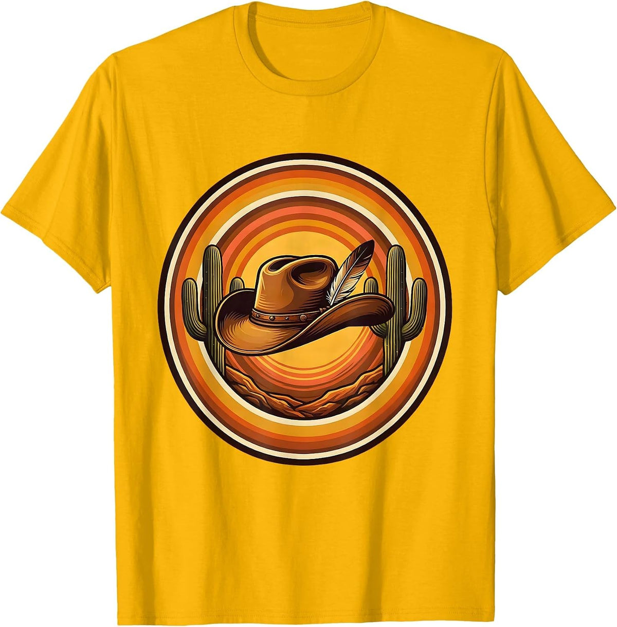 Men's Cowboy Hat Cactus Western Desert Illustration T-Shirt - Golden Yellow