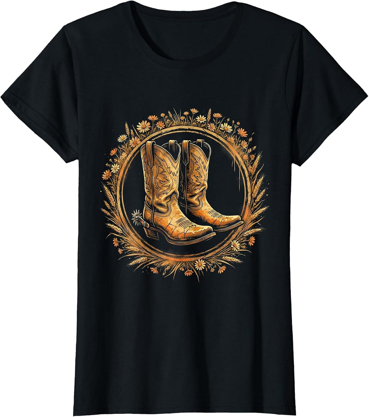 Cowboy Boots With Spurs and Dust Graphic T-Shirt - Black