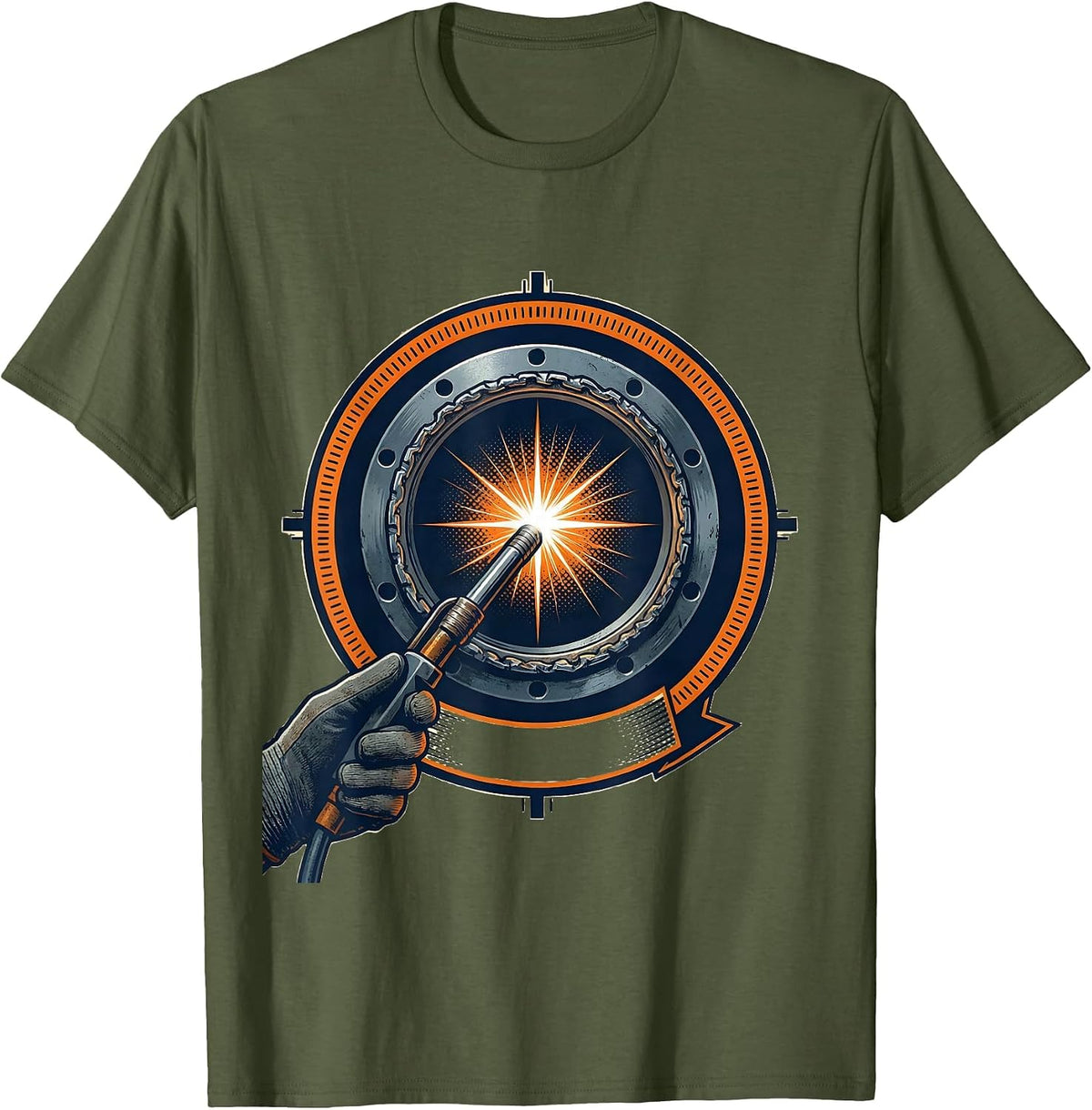 Welder Emblem Torch and Pipe Trade Pride Humor T-Shirt - Olive Green