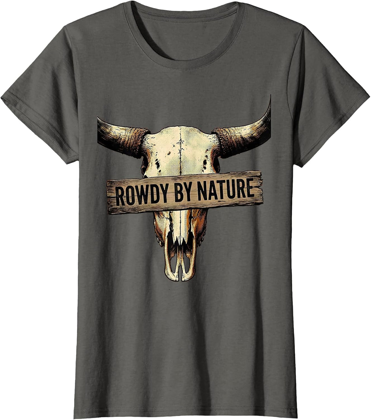 Women's Rowdy By Nature Cowboy Graphic Design T-Shirt - Asphalt Grey
