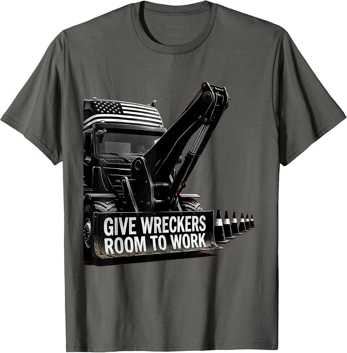 Give Wreckers Room To Work Patriotic Semi Truck Driver T-Shirt - Asphalt Grey