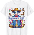 Boots and Blue Jeans Denim Cowgirl Design T-Shirt - White