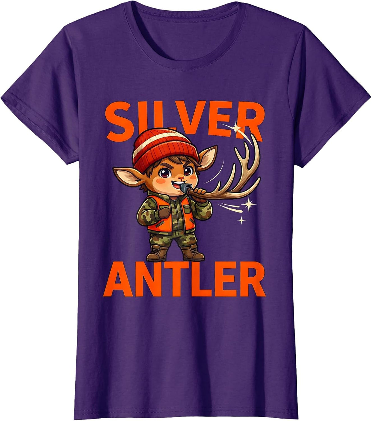 Women's SILVER ANTLER Funny Whitetail Deer Hunter Christmas T-Shirt - Purple