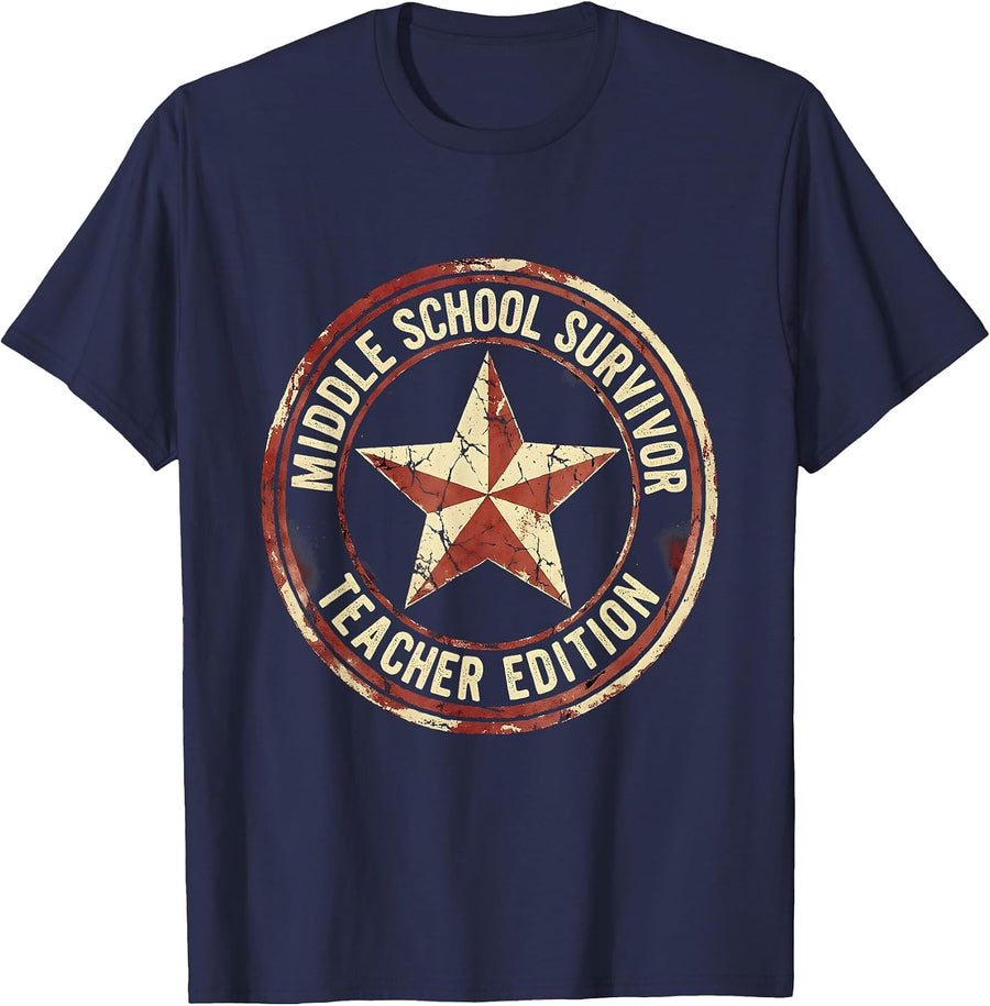 Middle School Survivor Teacher Edition Design T-Shirt - Navy Blue