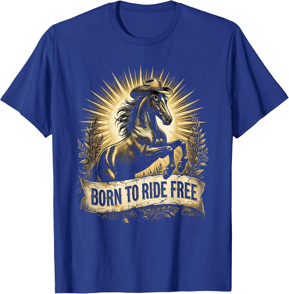 Born to Ride Free Rodeo Graphic Design T-Shirt - Royal Blue
