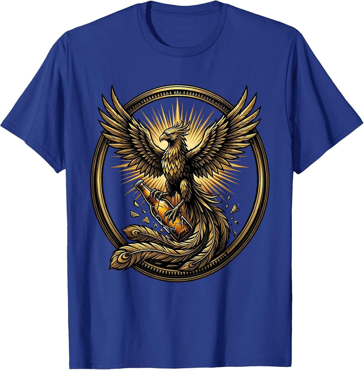 Phoenix Rising From Broken Beer Bottle Graphic T-Shirt - Royal Blue