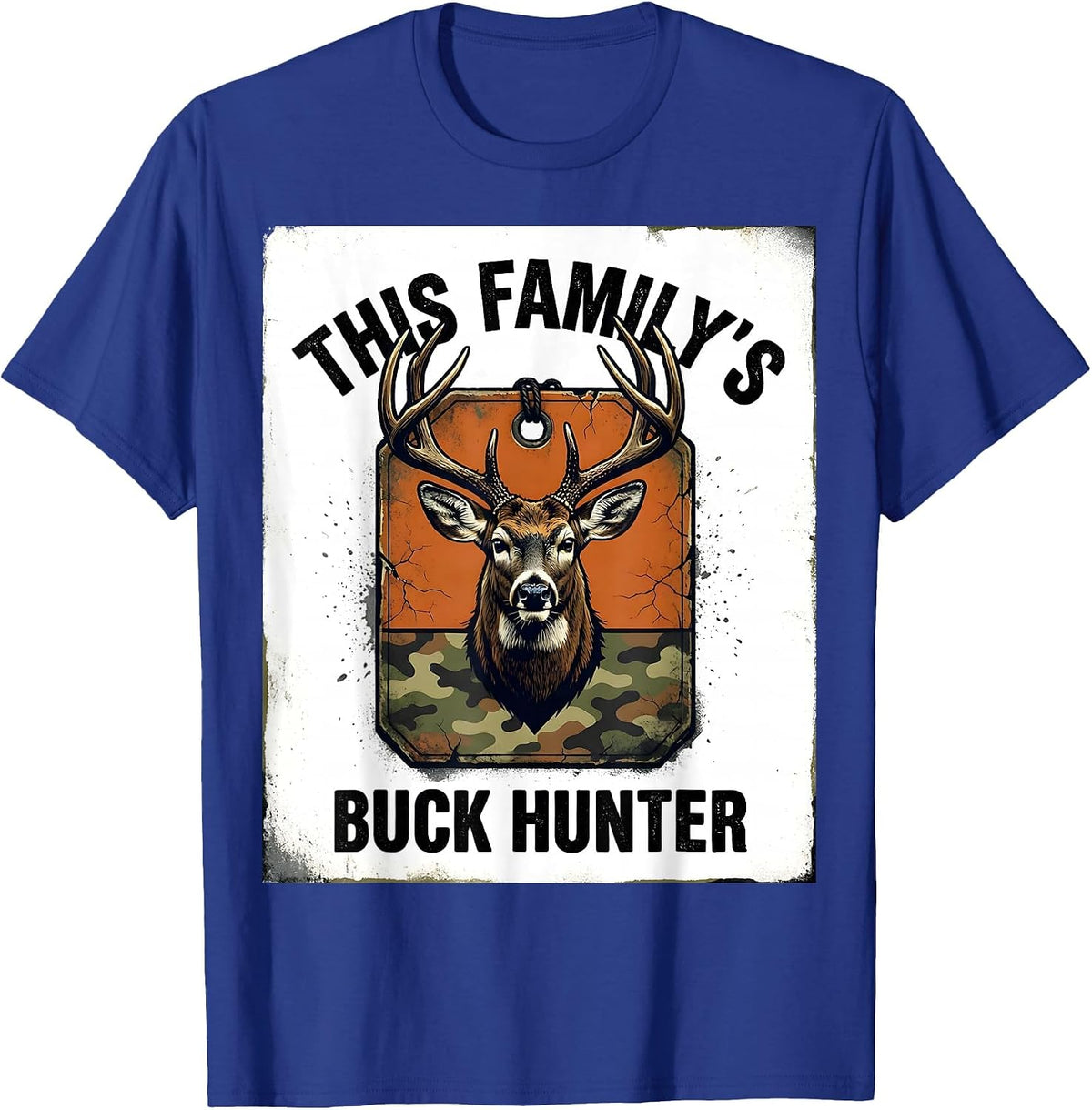 Men's This Family's Buck Hunter Distressed Hunting Dad Gift T-Shirt - Royal Blue