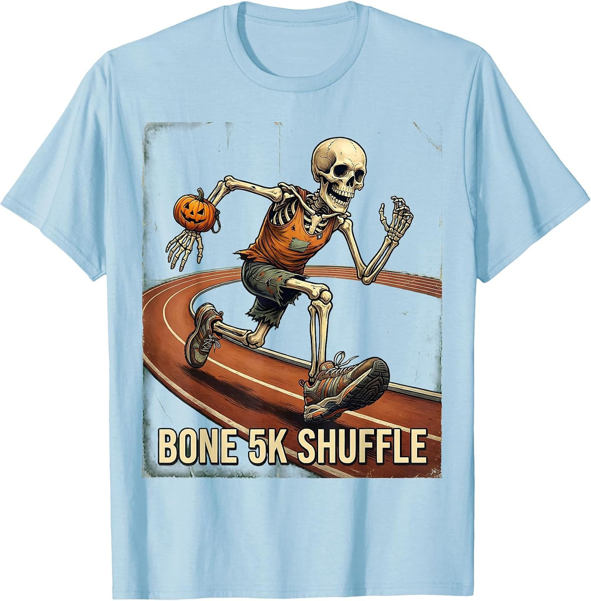 Men's Bone 5K Shuffle Vintage Skeleton Halloween Fun Run Race Day T-Shirt - Baby Blue