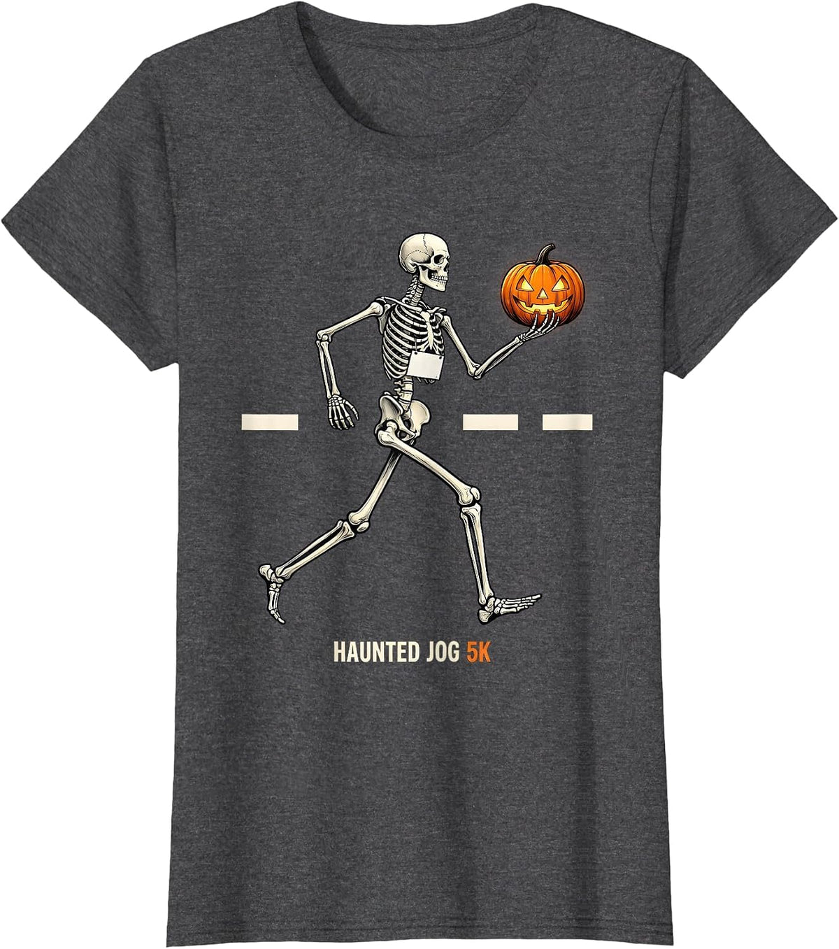 Women's Haunted Jog 5K Funny Skeleton Runner Halloween Fun Run T-Shirt - Dark Heather Grey