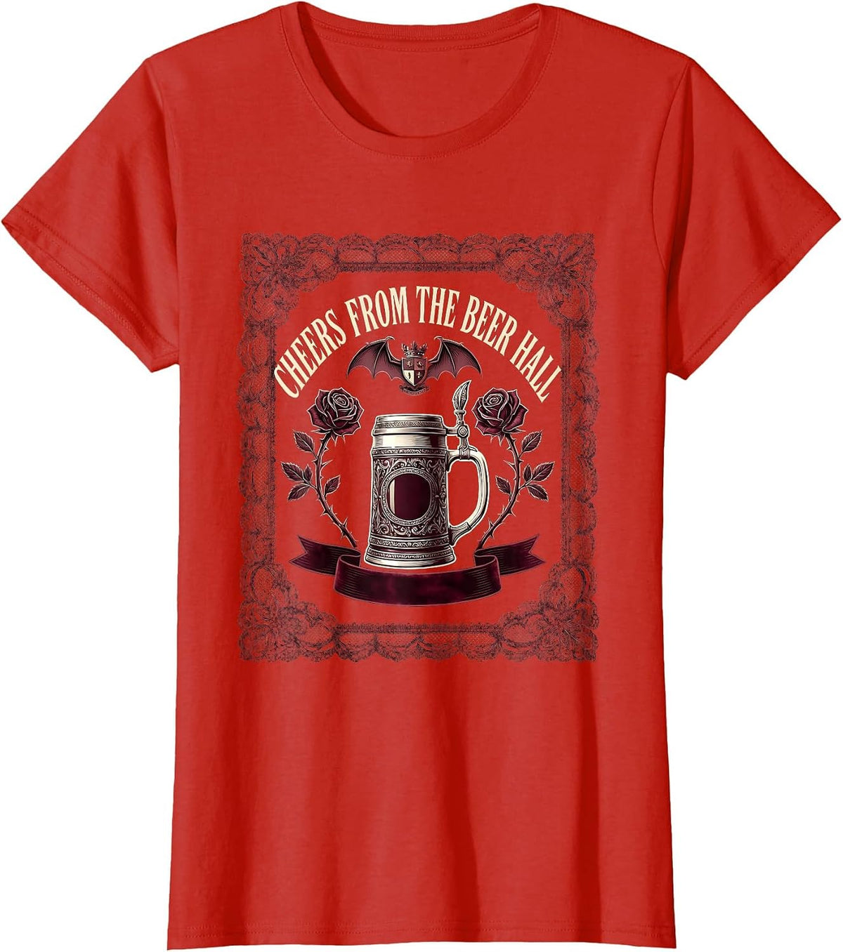 Women's Cheers From the Beer Hall Oktoberfest Design T-Shirt - Red