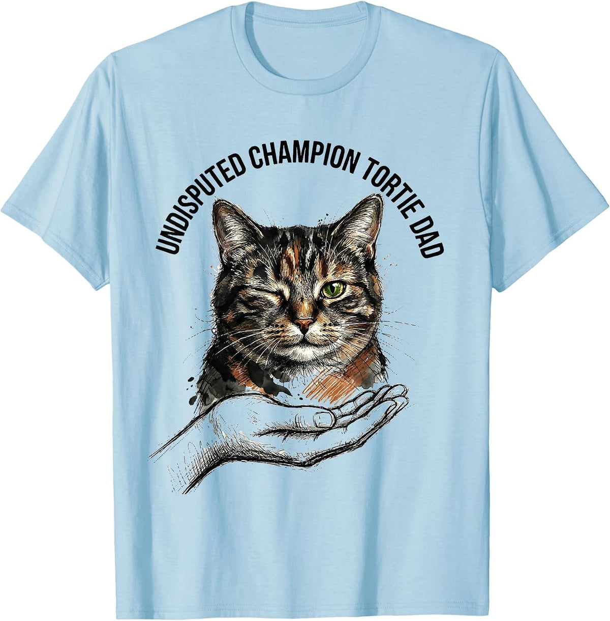 Men's Undisputed Champion Tortie Dad Hand-Sketched Tortie Cat T-Shirt - Baby Blue