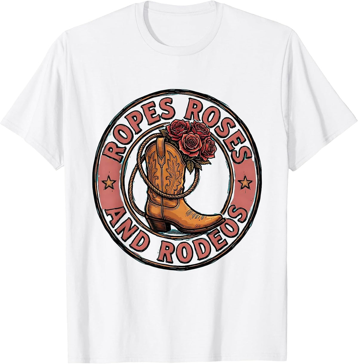 Men's Ropes Roses and Rodeos Western Graphic Design T-Shirt - White
