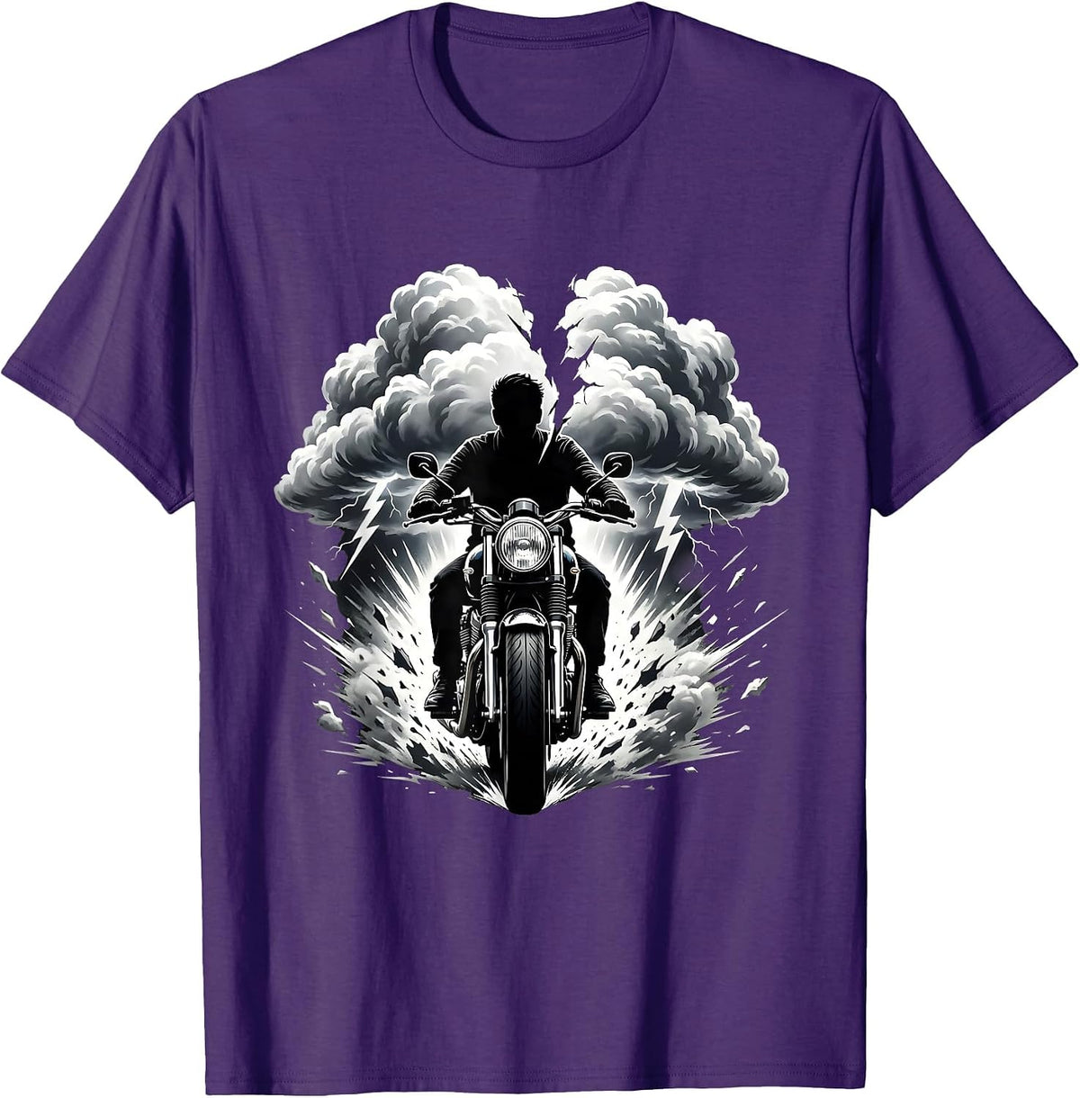 Men's Vintage Motorcycle Stormy Clouds Biker Graphic T-Shirt - Purple