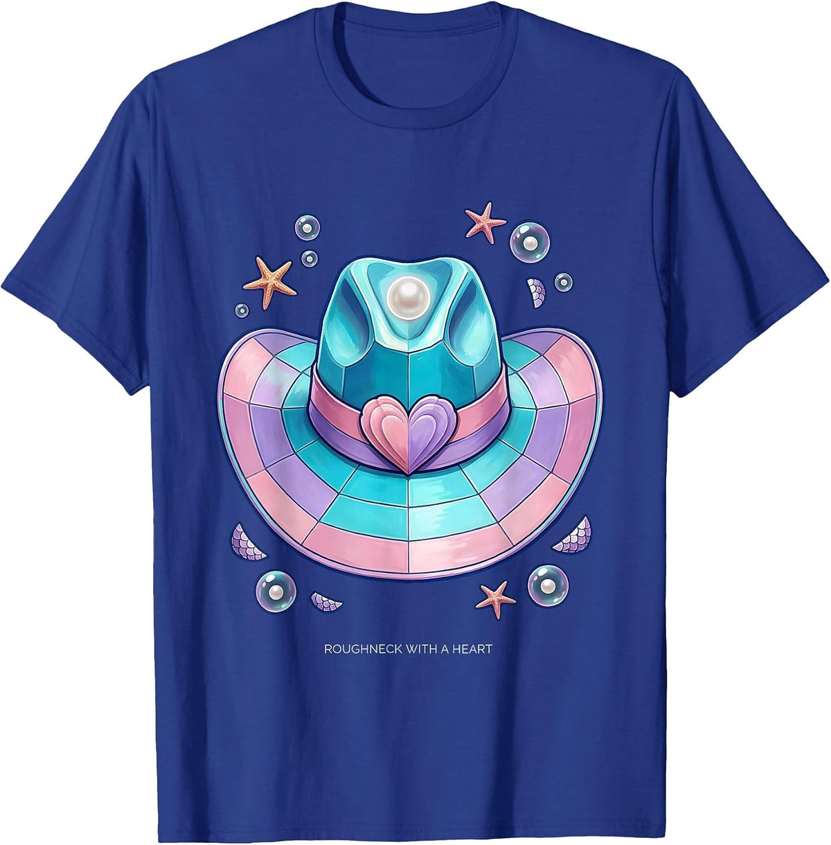 Roughneck With A Heart Cowboy Design T-Shirt - Royal Blue