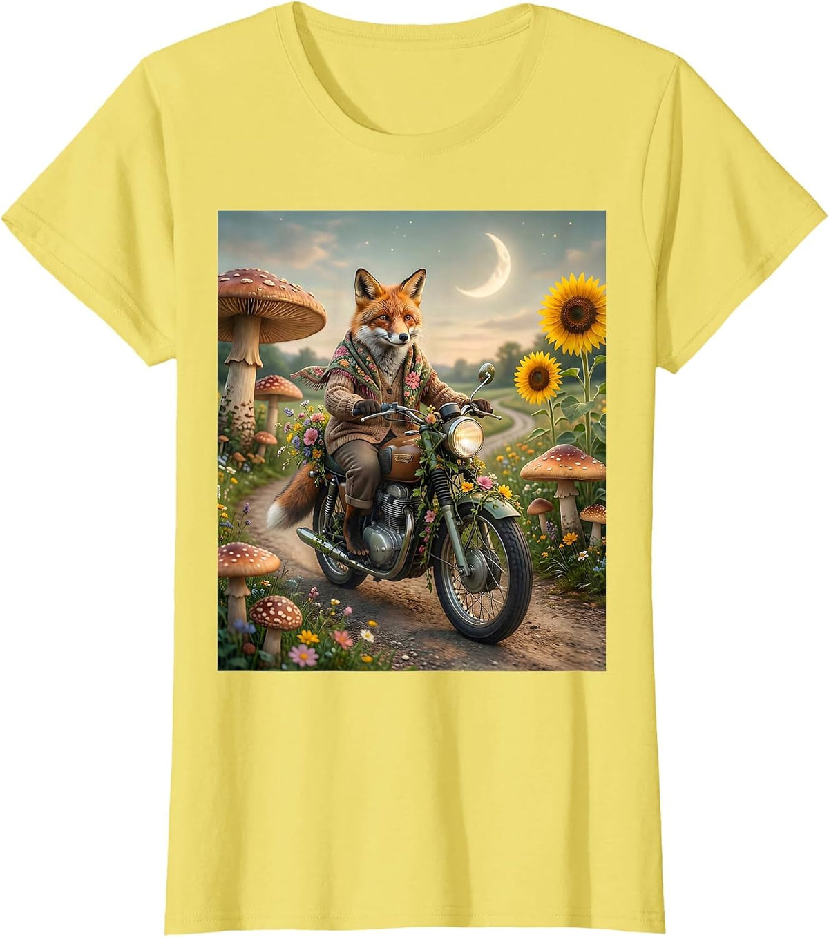 Grandma Motorcycle Open Road Graphic Tee T-Shirt - Lemon Yellow