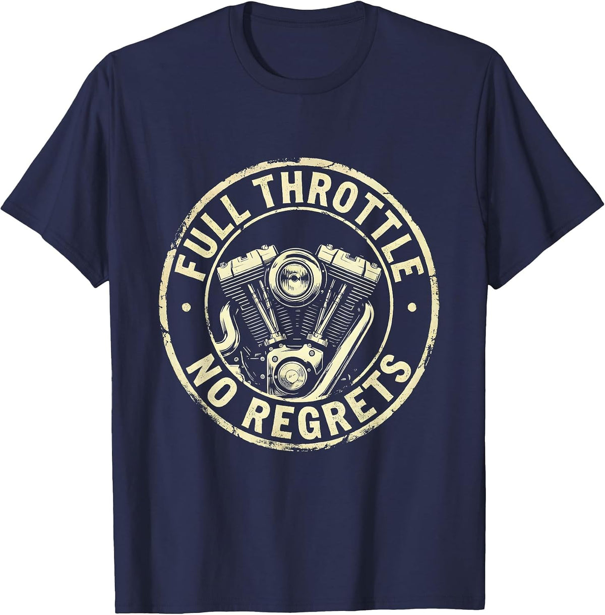 Men's Full Throttle No Regrets Motorcycle Design T-Shirt - Navy Blue