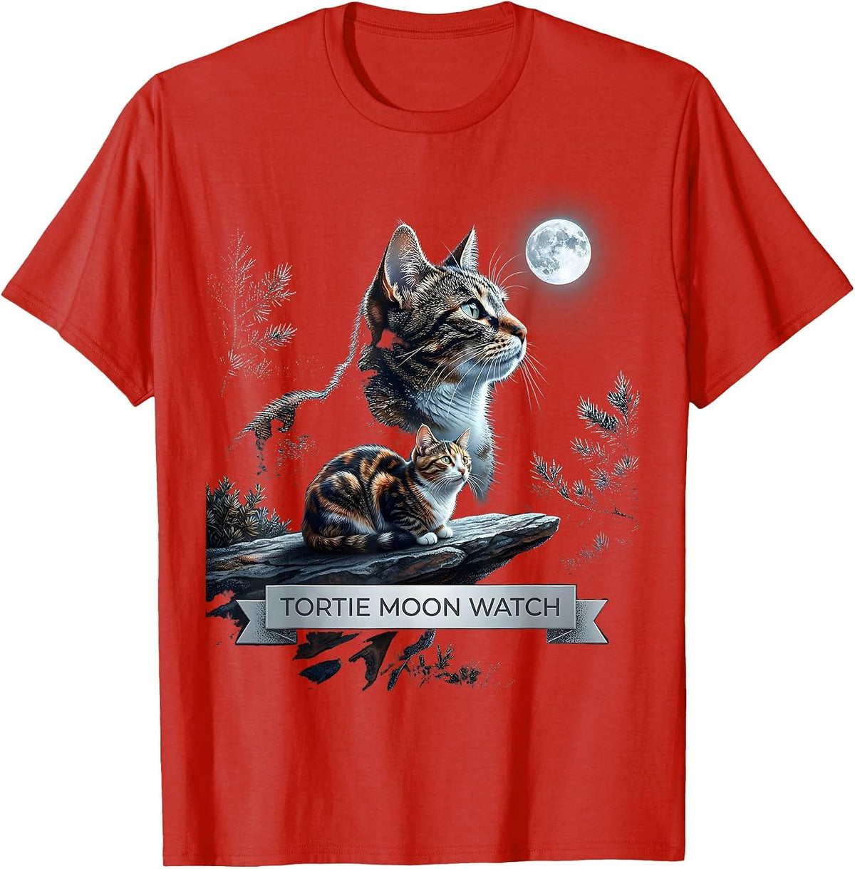 Men's Tortie Moon Watch Vintage Tortoiseshell Cat 90s Retro T-Shirt - Red