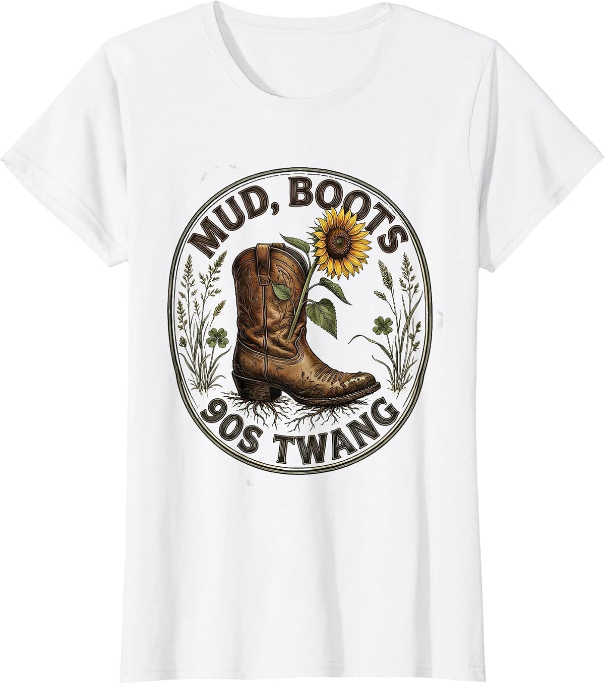 Mud Boots 90s Twang Country Music Design T-Shirt - White