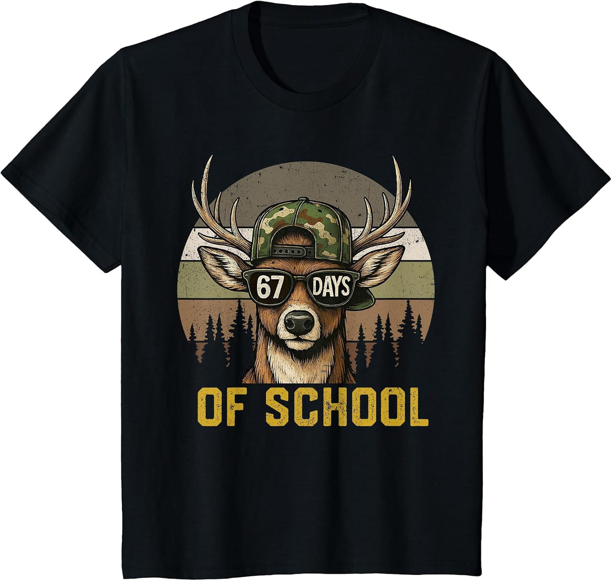 67 Days of School Deer Hunting Boy Camo Boy Girl Teacher T-Shirt - Black