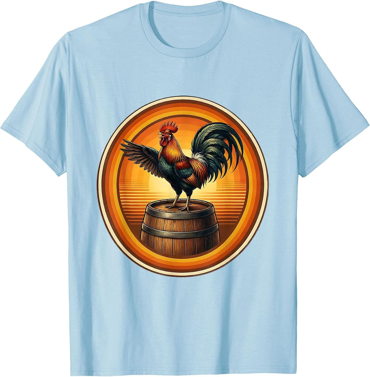 Rooster on a Beer Barrel Graphic Design T-Shirt - Baby Blue
