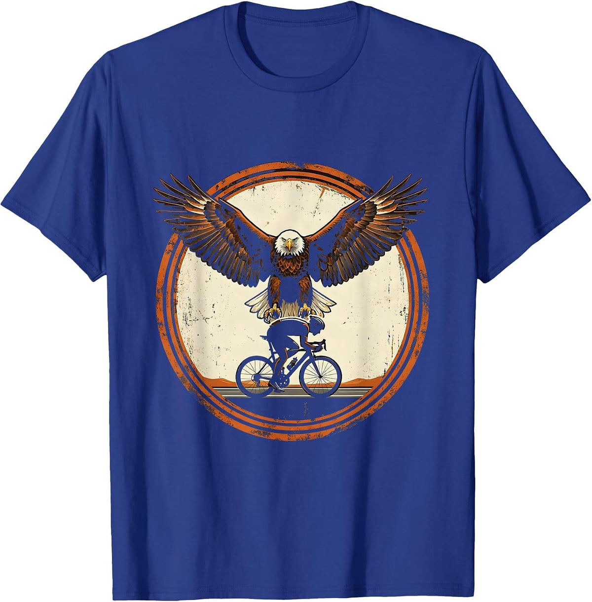 Eagle Soaring Over Road Cyclist Silhouette T-Shirt - Royal Blue
