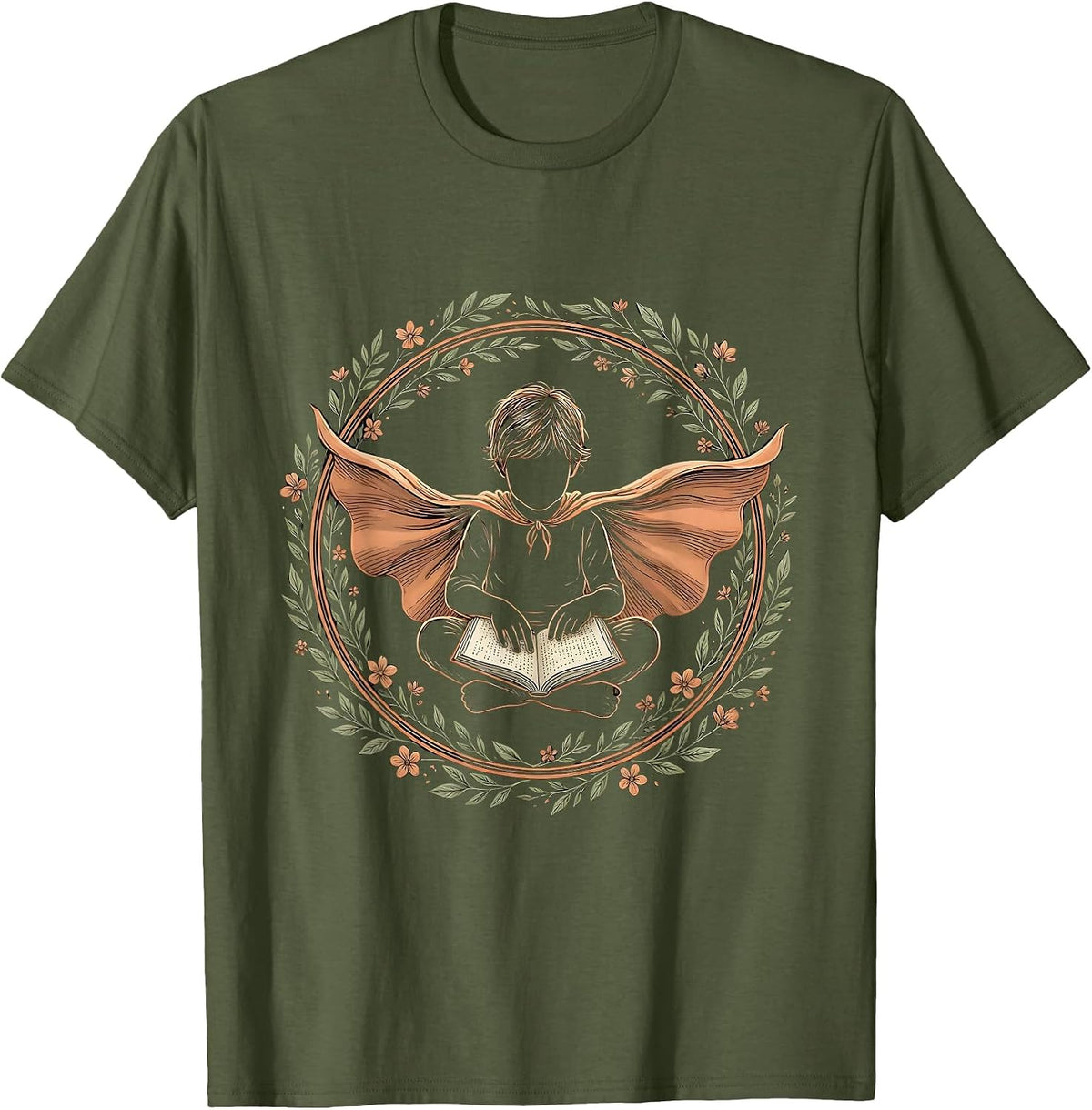 Special Education Superhero Braille Reader Design T-Shirt - Olive Green