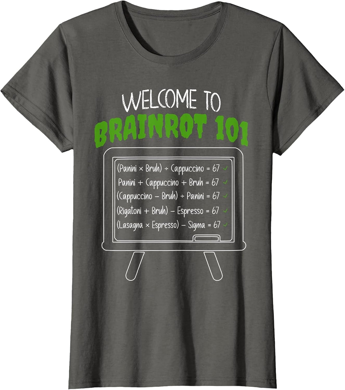 Funny Teacher Italian Brainrot Meme 67 Cappuccino Six Seven T-Shirt - Asphalt Grey
