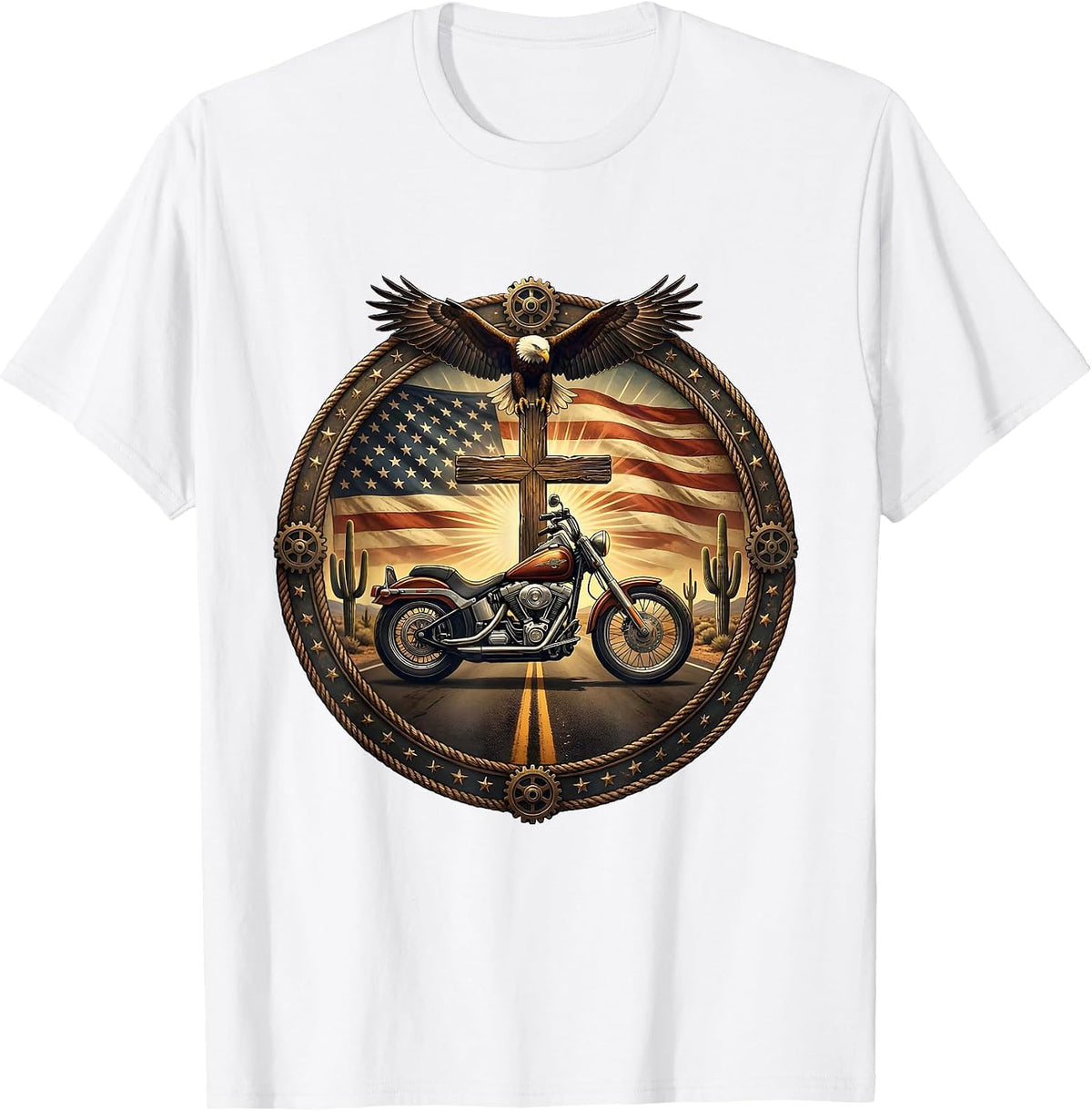 Men's Vintage Motorcycle Desert Road USA Graphic T-Shirt - White