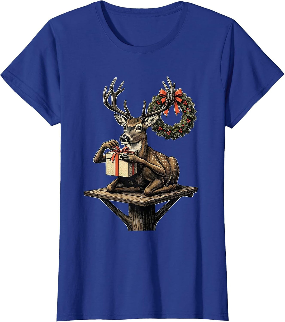 Women's Deer Hunter Gift Midcentury Modern Christmas T-Shirt - Royal Blue