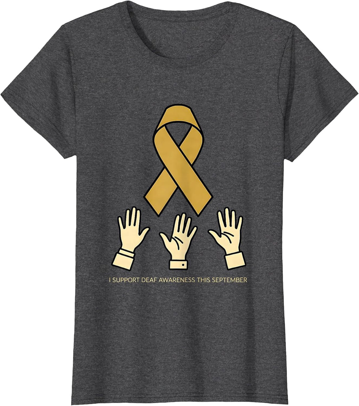 Women's I Support Deaf Awareness This September ASL Teacher T-Shirt - Dark Heather Grey