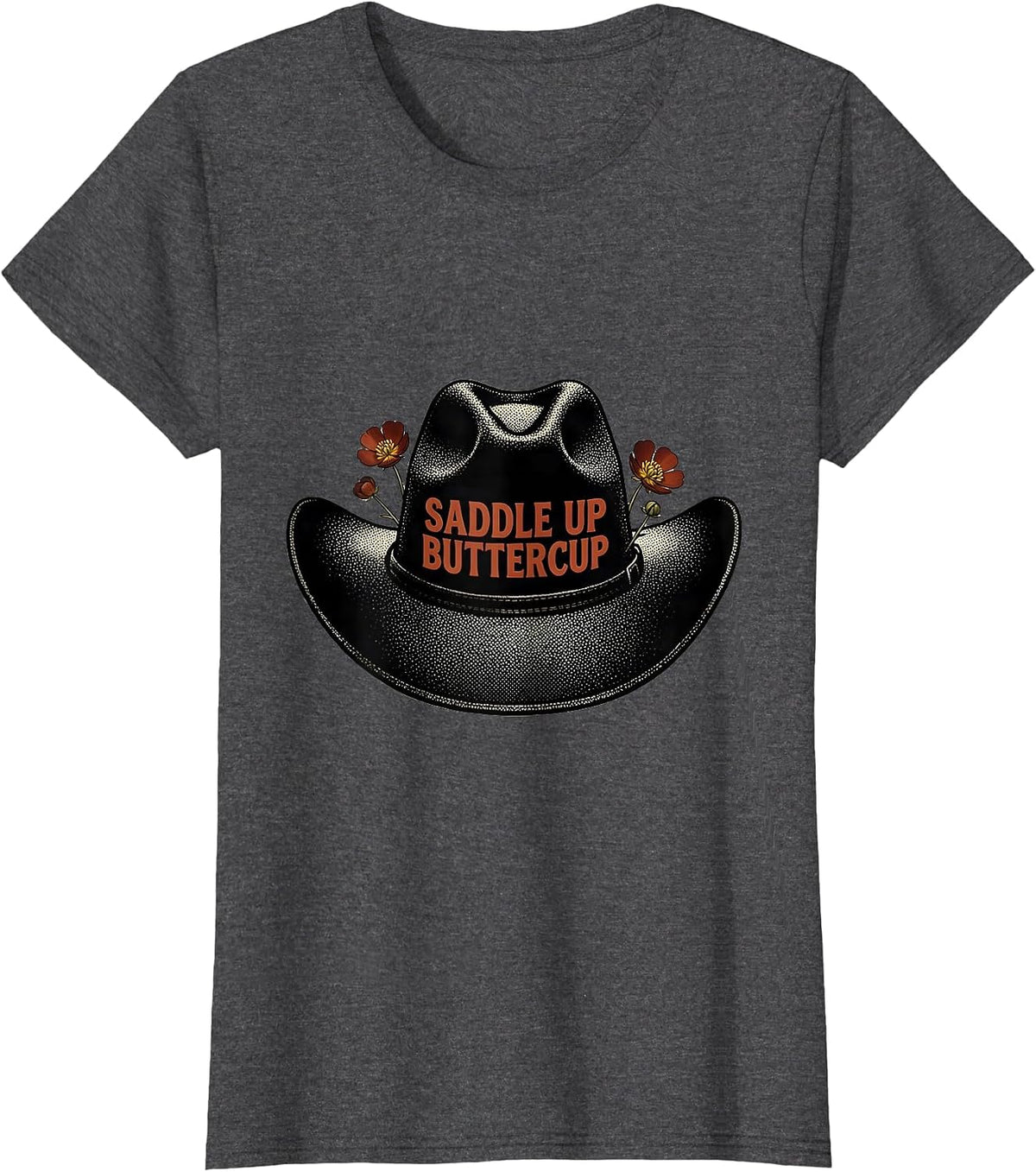 Women's Saddle Up Buttercup Cowgirl Western Design T-Shirt - Dark Heather Grey