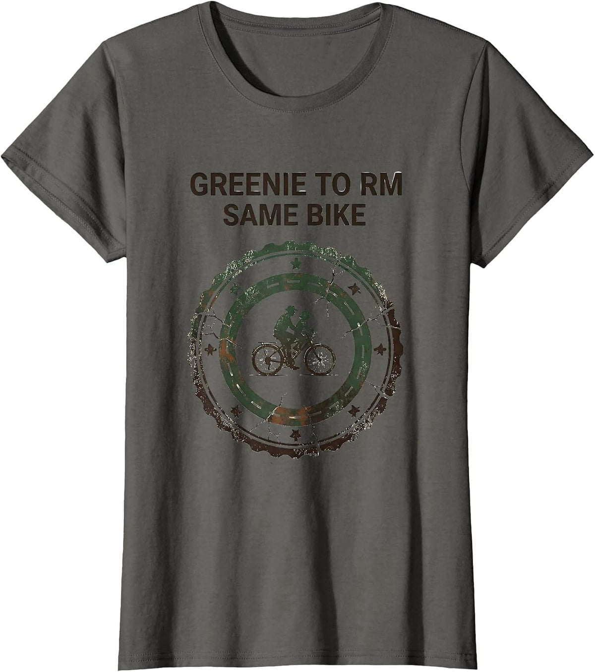 Women's Greenie To RM Same Bike Vintage LDS Missionary Humor Gift T-Shirt - Asphalt Grey