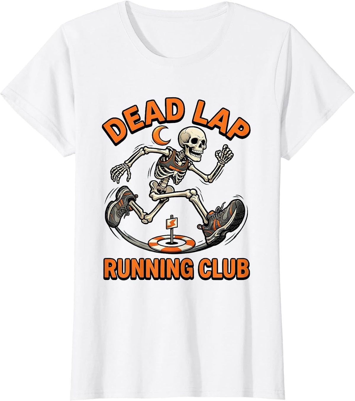 Women's Dead Lap Running Club Funny Halloween Skeleton Runner T-Shirt - White