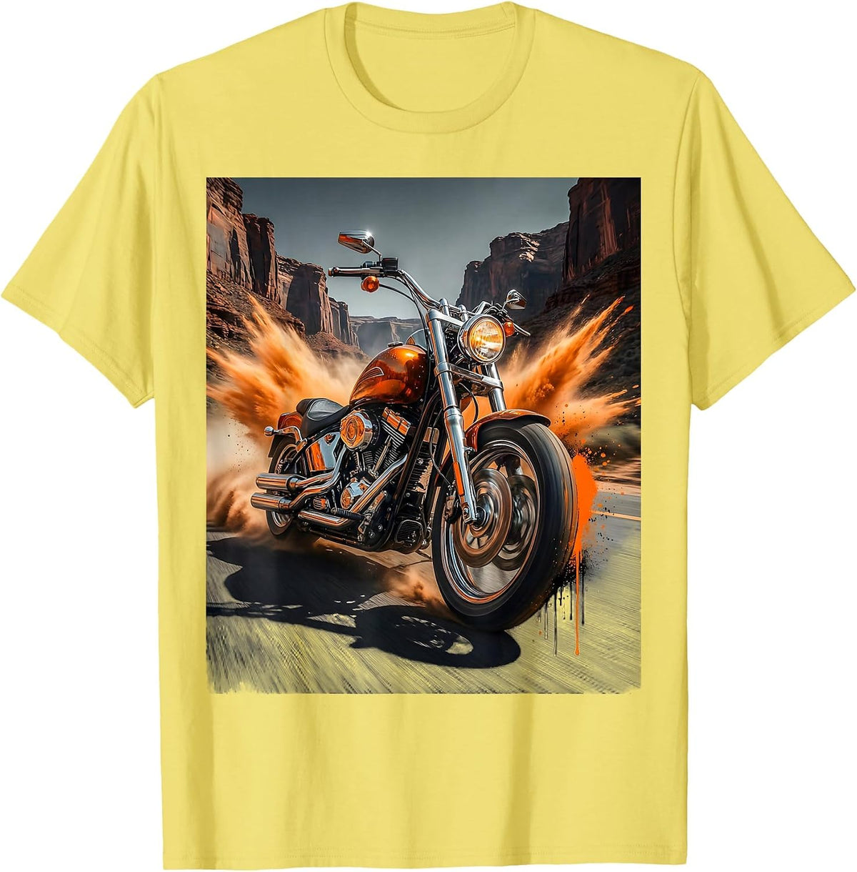 Men's Motorcycle Canyon Dust Cloud Freedom Rider T-Shirt - Lemon Yellow
