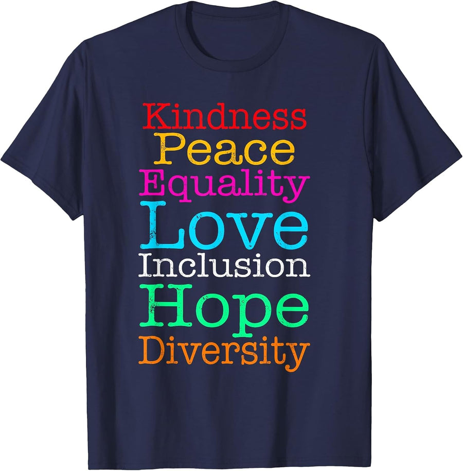 Peace Love Inclusion Equality Diversity Hope T-Shirt - Navy Blue