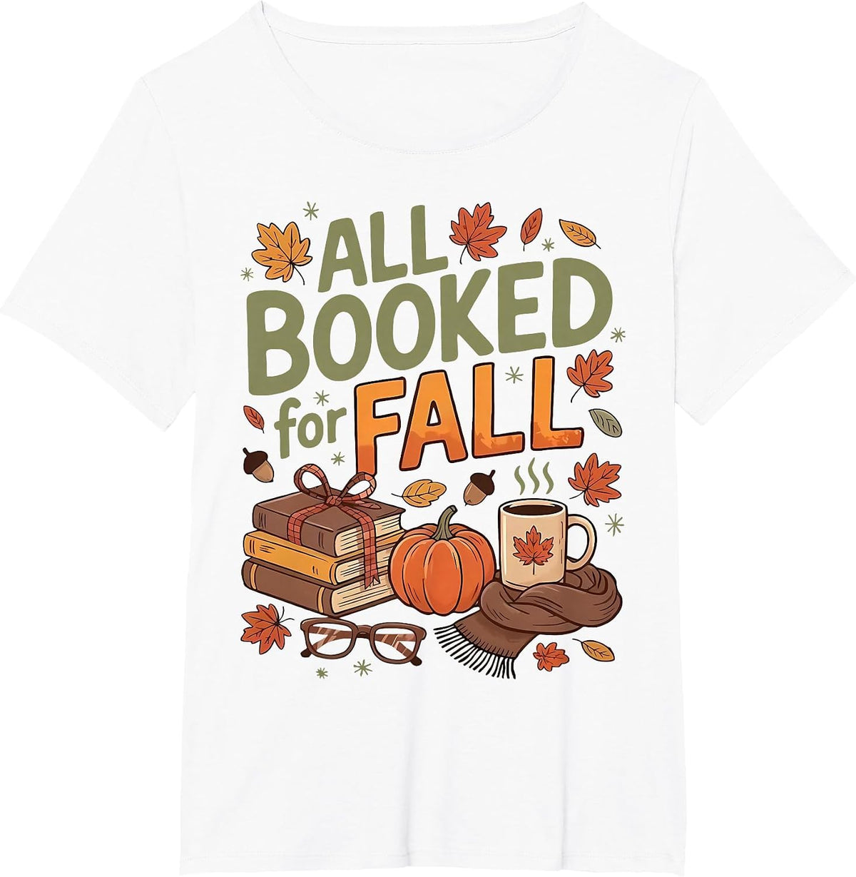 All Booked for Fall Pumpkin Coffee Autumn Librarian Bookworm T-Shirt - White