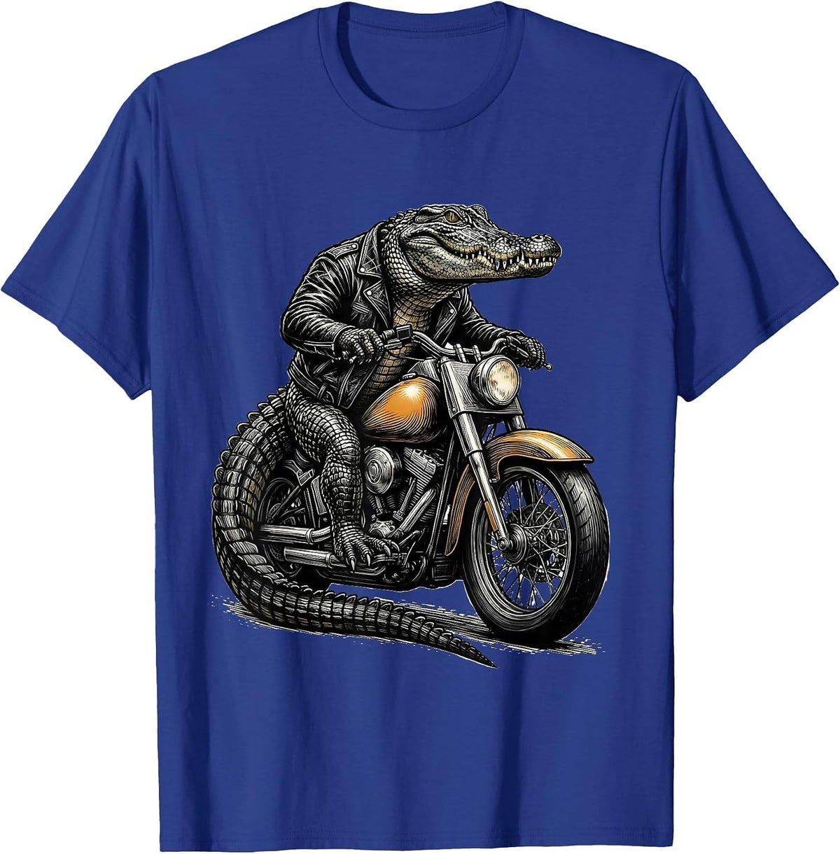 Gator Riding a Vintage Motorcycle Graphic Tee T-Shirt - Royal Blue