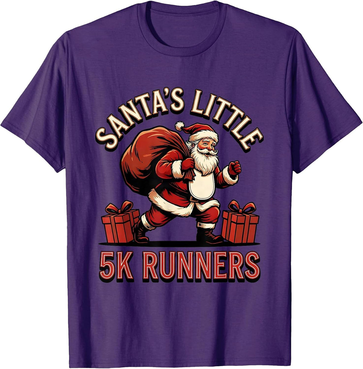 Santa's Little 5K Runners Funny Christmas Run Team Squad T-Shirt - Purple